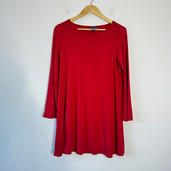 Eileen Fisher Dress Womens Medium Red Long Sleeve Shift Holiday Office Party - Picture 1 of 7